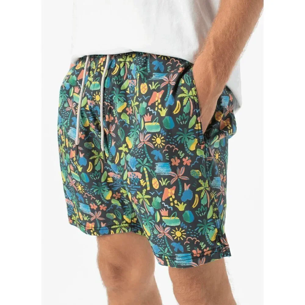 Barney Cools Mens Medium Black Colorful Swim Trunks Shorts NWT
